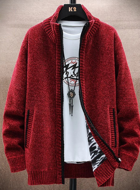 高端红色开衫毛衣外套男士秋冬季2025年新款本命年加厚针织衫男款