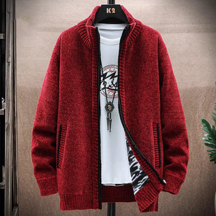 高端红色开衫毛衣外套男士秋冬季2025年新款本命年加厚针织衫男款