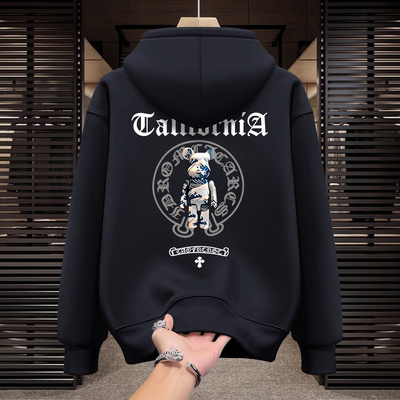 高端美式加绒加厚连帽男士卫衣2025新款秋冬季高克重纯棉外套男款