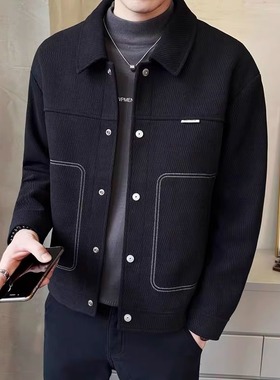 高端单排扣翻领夹克外套男士秋冬季2025新款宽松加厚正装上衣男款