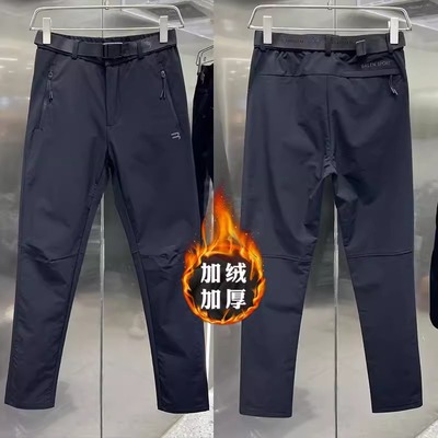 高端直筒软壳冲锋裤男士秋冬季2025新款男裤加绒加厚休闲裤子男款