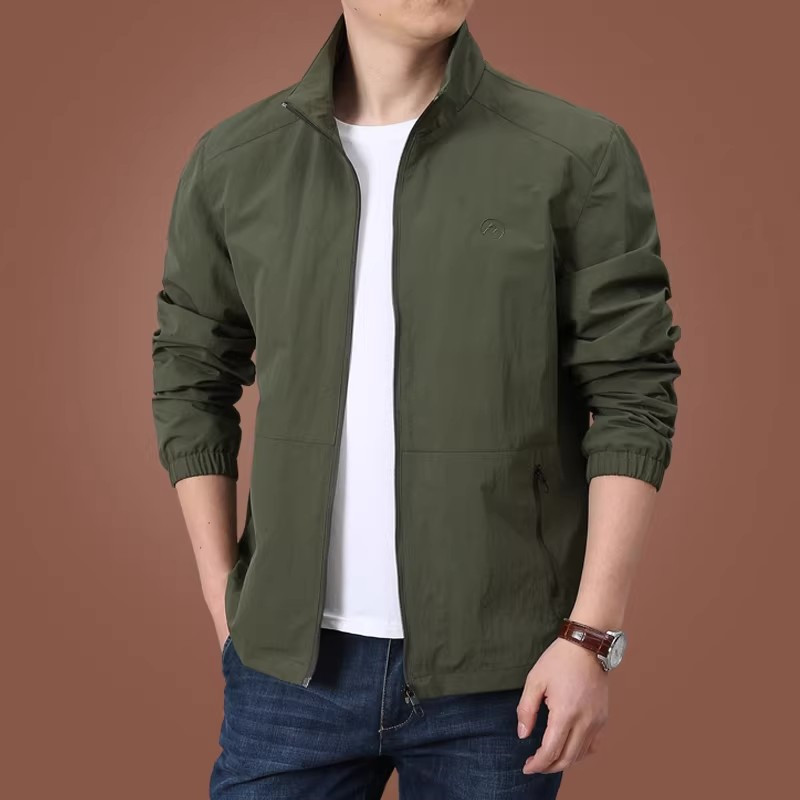 高端薄款休闲外套男士2026年新款春夏季拉链风衣立领防晒衣服男款