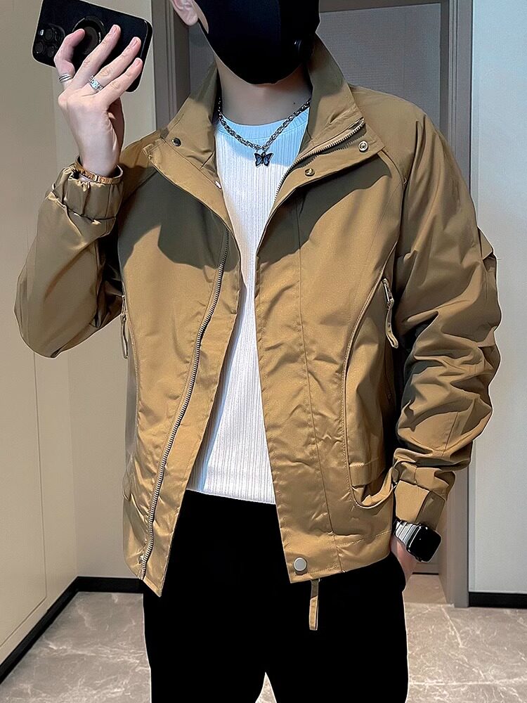 高端开衫休闲夹克外套男士春秋季2025新款立领机车飞行服上衣男款