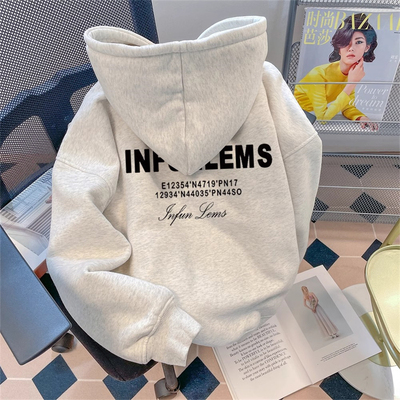 高端连帽加绒加厚厚棉T男士秋冬季2025年新款重磅宽松连帽上衣男