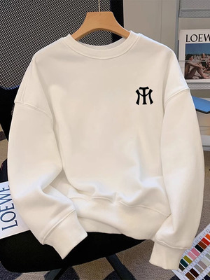 高端潮牌圆领卫衣外套男士春秋冬季2025新款休闲长袖T恤加绒男款