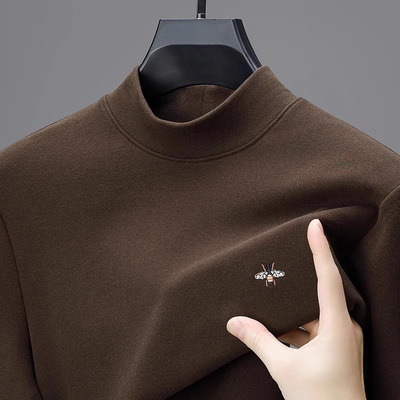 高端半高领双面德绒打底衫男士2025新款冬季内搭保暖长袖T恤男款