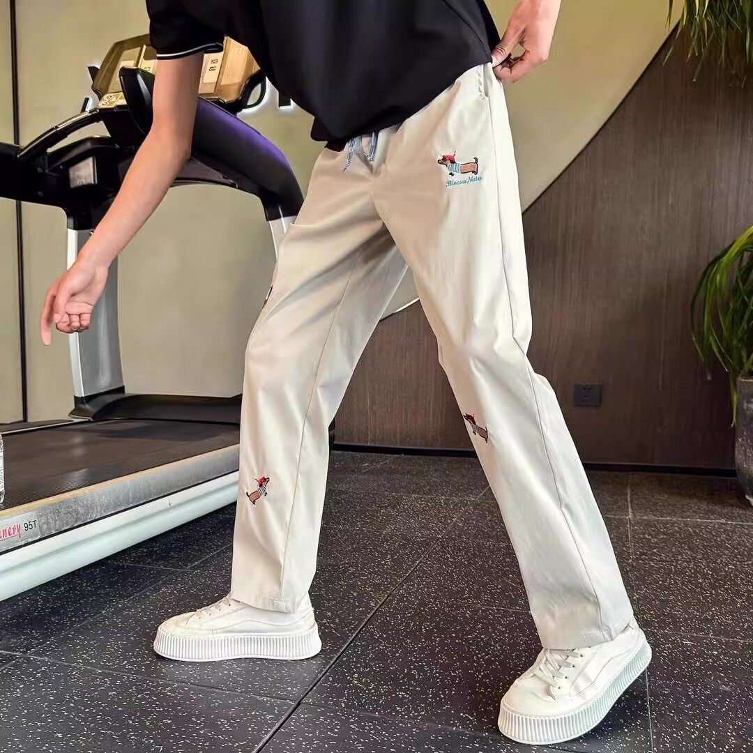 高端小狗刺绣直筒休闲裤男士2026新款夏季薄款男裤修身长裤子男款