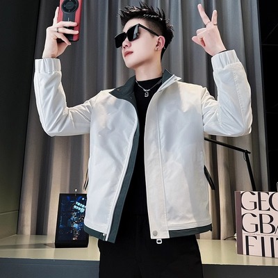 高端拉链白色休闲外套男士2025新款春秋冬季潮流正肩工装夹克男款