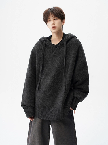 Трикотажный свитер с капюшоном, кардиган, демисезонная куртка для влюбленных, в американском стиле