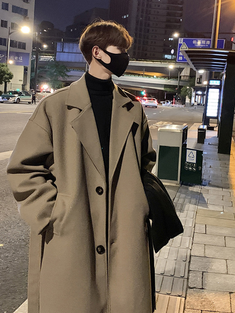 소년을위한 SHELBY 중간 길이 모직 코트 가을 영국 스타일 잘 생긴 모직 코트 하이 엔드 무릎 높이 윈드 브레이커