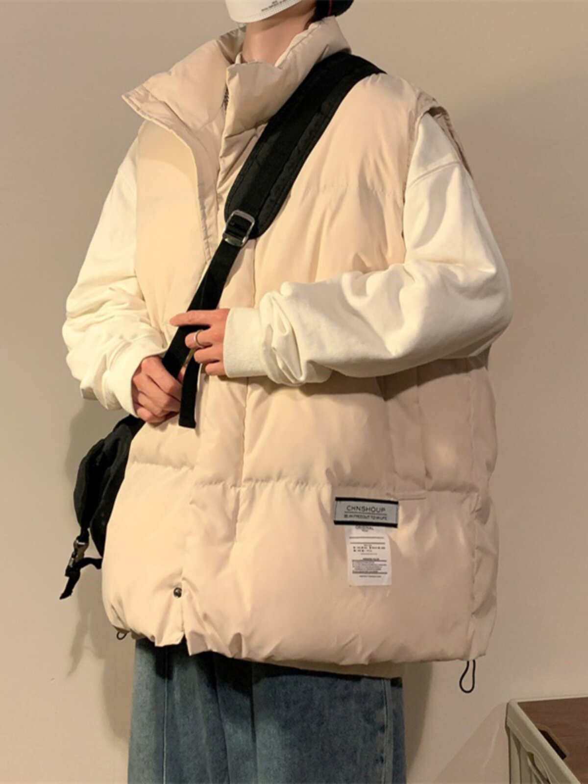 AMERICAN TRENDY VESTS FOR MEN AND WOMEN IN WINTER ARE LOOSE AND THICKENED STAND UP COLLAR SHOULDERS HORSE CLIPS HONG KONG STYLE CASUAL AND VERSATILE WARM JACKETS
