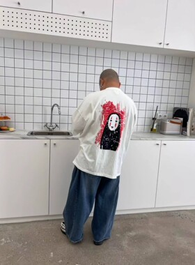东大门无脸男印花宽松大码T恤