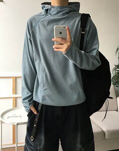 东大门男装华夫格连帽套头卫衣