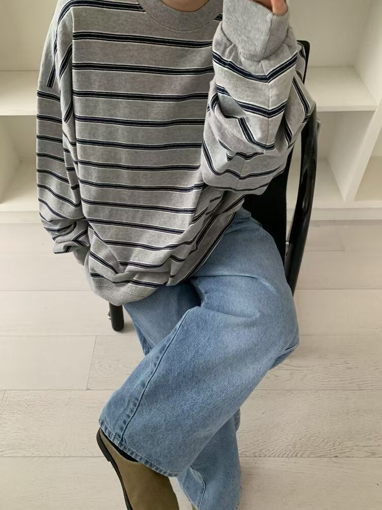东大门男装MEAN条纹宽松卫衣