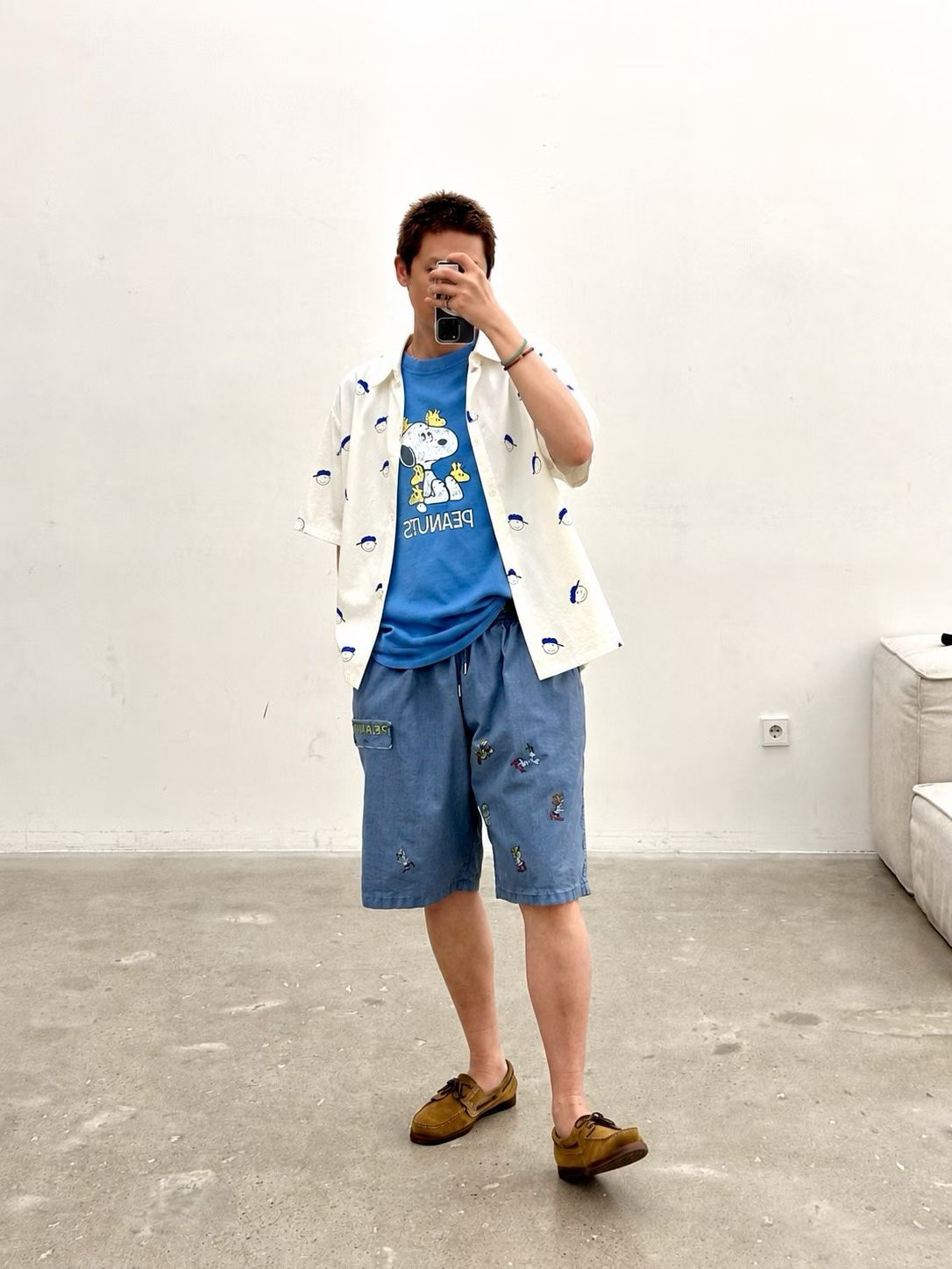 东大门男装史努比印花短袖衬衫