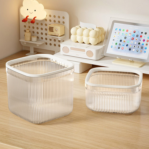 桌面垃圾桶迷你小号可爱高颜值袋带无盖客厅办公室专用桶透明轻奢