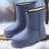 冬季 泡沫毛绒雨靴洗车雪地靴 厚底一体保暖雨鞋 男士 中筒加绒防水鞋