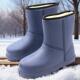 冬季 泡沫毛绒雨靴洗车雪地靴 厚底一体保暖雨鞋 男士 中筒加绒防水鞋