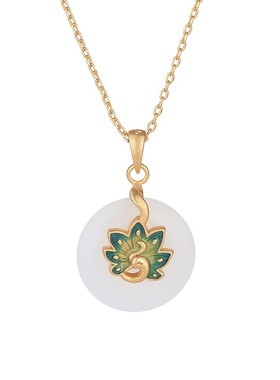 中国风旗袍汉服首项饰冷珐琅工艺古法金工艺仿和田玉复古项链女