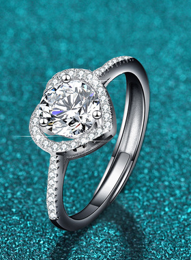 精工s925银镀金爱心形微镶一克拉莫桑钻女戒源头厂家跨境