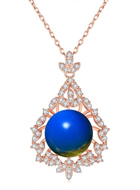 2021国潮新品宫廷风镀18K玫瑰金色二代蓝珀满钻水滴形挂坠项链女