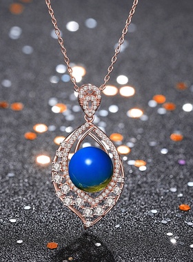 网红直播供货中国风古典旗袍汉服女生配饰蓝珀琥珀圆珠吊坠项链