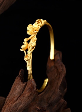 【十二花神热款系列】电镀沙金手镯小众设计杏花开口镯子套装送礼