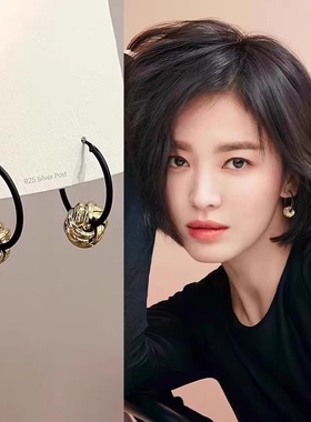 黑色耳环女复古港风耳坠轻奢几何感耳钉独特金属耳圈气质耳饰