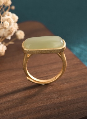 网红直播供货中国风古典旗袍汉服配饰仿和田玉复古女戒指指环