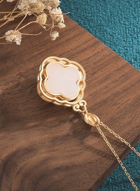 2021国潮新品中国风古装汉服项饰珐琅工艺镶嵌仿和田玉复古项链女