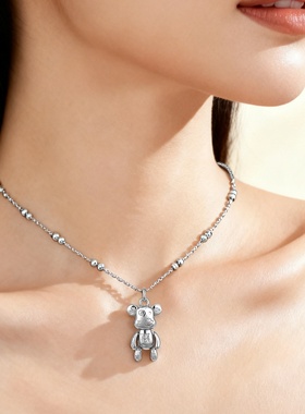 跨境热卖环保铜电镀白金全身活动暴力小熊项链饰品嘻哈个性吊坠