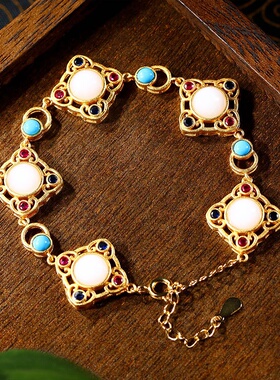 小红书博主推荐中国风多宝仿和田玉松石手链五感花手串手链