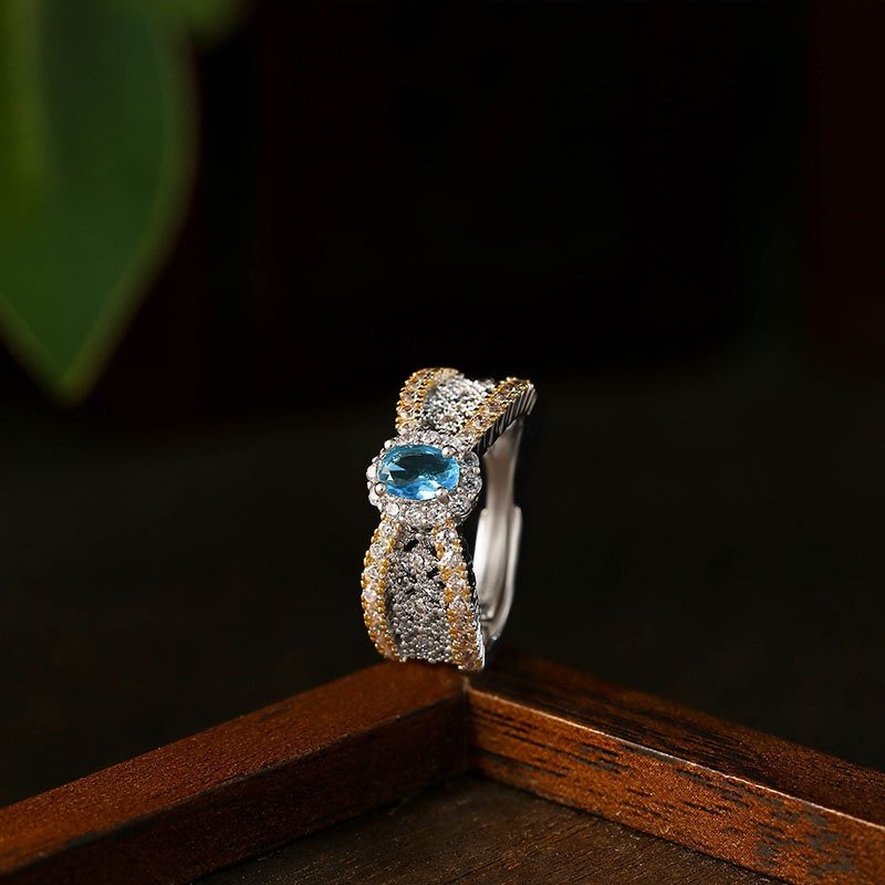 跨境热销意大利织纹雕金蕾丝花边双色金镶钻祖母绿彩宝布拉提戒指