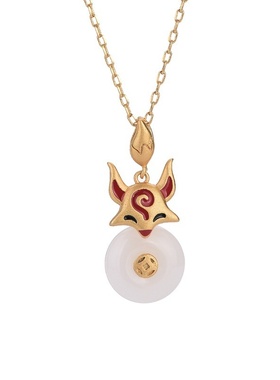 中国风古装汉服项饰冷珐琅工艺小狐狸平安扣复古仿和田玉项链女