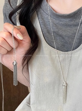 韩国博主同款银色流苏项链女2025新款长款锁骨链小众设计卫衣配饰