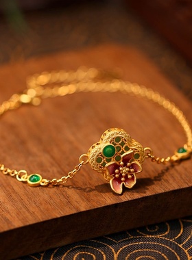 2025夏季新中式国潮珐琅花开富贵复古小众设计感仿和田玉手链