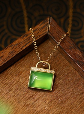 古法金工艺持久保色情人节仿玉石同心锁气质项链情侣学生风锁骨链