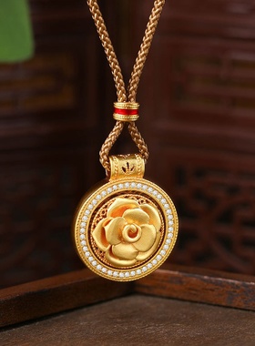 韦雪同款持久保色沙金玫瑰花罗盘时来运转吊坠可旋转项链毛衣链女