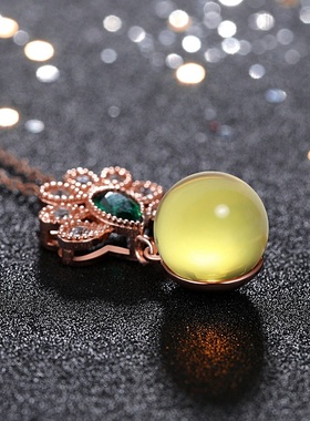 网红项饰珠宝多米尼二代合成蓝珀蜜蜡孔雀屏吊坠锁骨项链