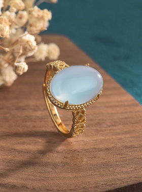 网红直播供货中国风古装汉服配饰古法金天然玉髓玛瑙复古戒指女