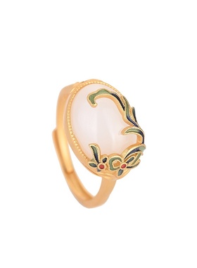 宫廷风设计中国风古装汉服女生搭配手饰古法金景泰蓝仿和田玉戒指