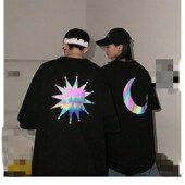 ins超火港风半袖 情侣装 学生班服潮 T恤女2020新款 韩版 夏装 反光短袖