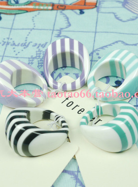 欧美风饰品黑白色条纹夸张戒指