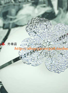 出口原单银黑色水钻发箍金属拉丝