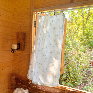 美式乡村田园碎花玻璃窗帘免打孔挂钩侧拉小清新印花民宿不透纱帘