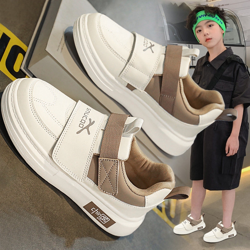 无鞋带男童运动鞋2025新款春秋儿童小白鞋软底皮面小学生男孩板鞋,运动鞋new,童鞋/青少年鞋,淘宝优惠券,粉丝福利购,淘宝优惠卷