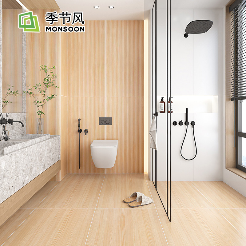法式原木风木纹瓷砖600x1200奶油木地板卫生间餐厅防滑通体墙地砖