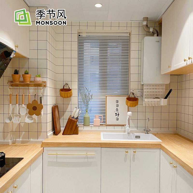 厨房北欧小白砖白色格子瓷砖日式北欧厕所卫生间极简浴室100x100