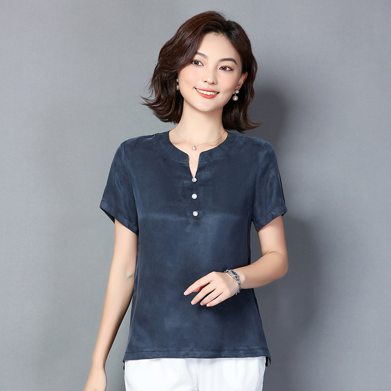 妈妈真铜氨丝七分短袖T恤上衣夏