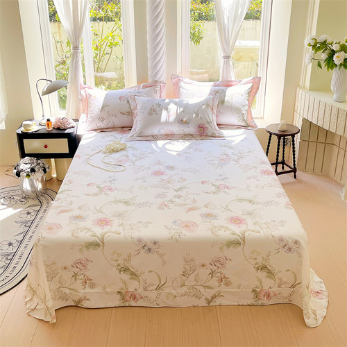 新品清新碎花40支纯棉斜纹133x76高密1.5 1.8米床单品圆角床单